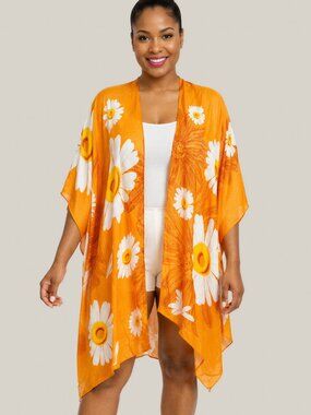 NWT Orange Daisy Floral Kimono Coverup | One Size